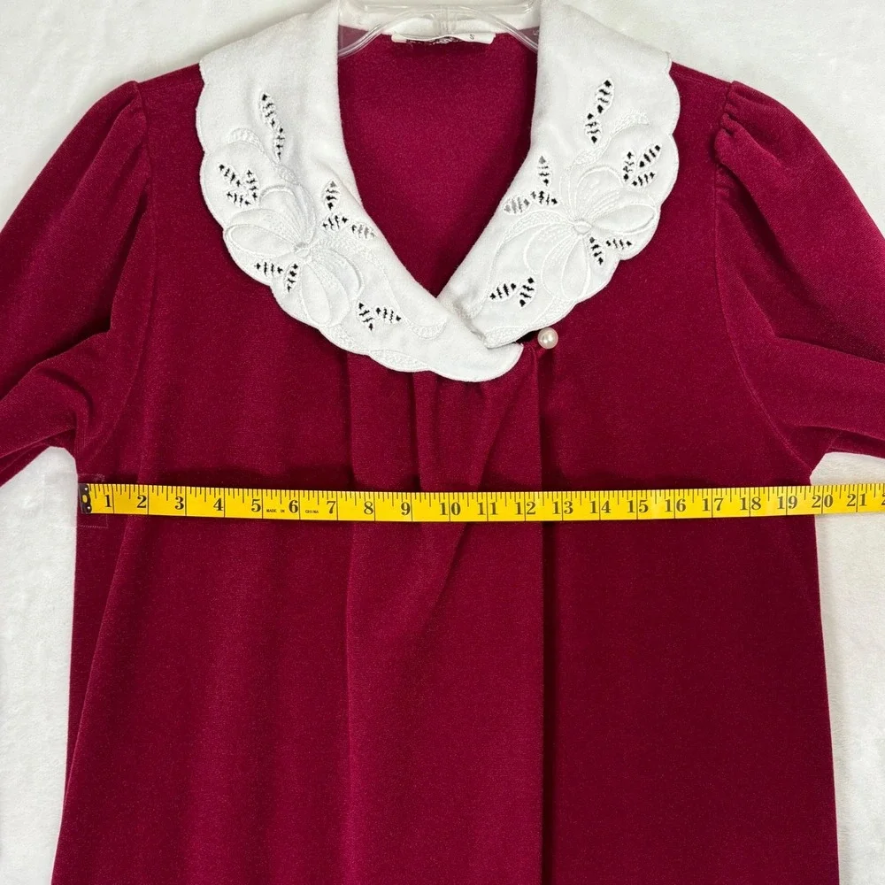 Vintage 70s Vanity Fair Burgundy Maxi Housecoat‎ Robe 1/3 Zip Embroidered Size S